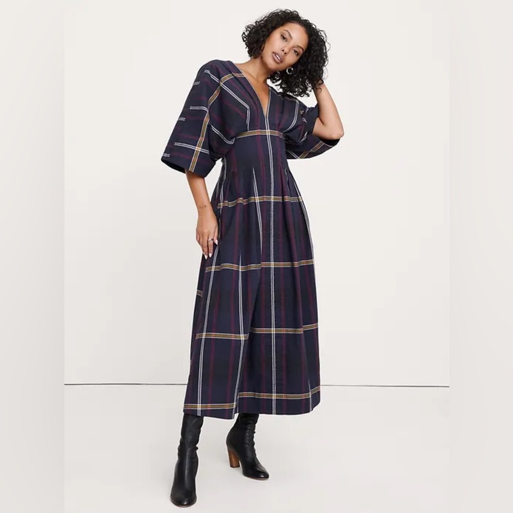 Banana Republic Navy Plaid Maxi Dress
